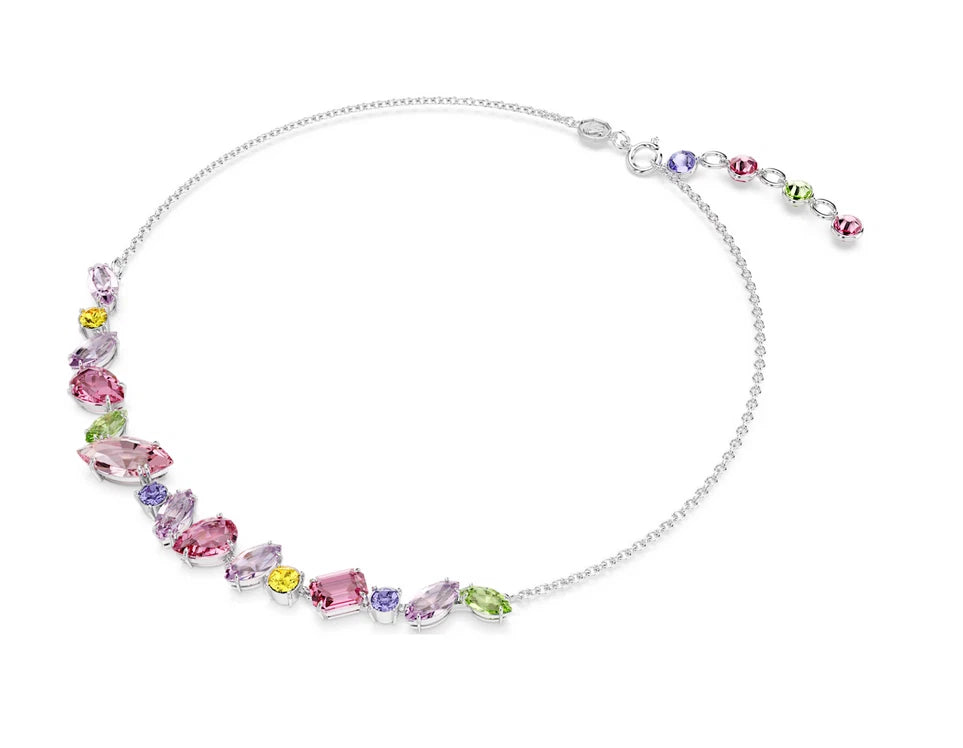 Gema necklace Mixed cuts, Multicolored, Rhodium plated