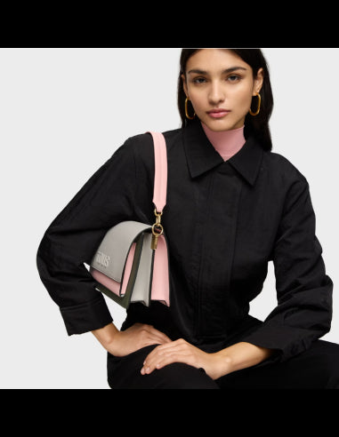 Medium grey and pink Audree Saffiano messenger bag