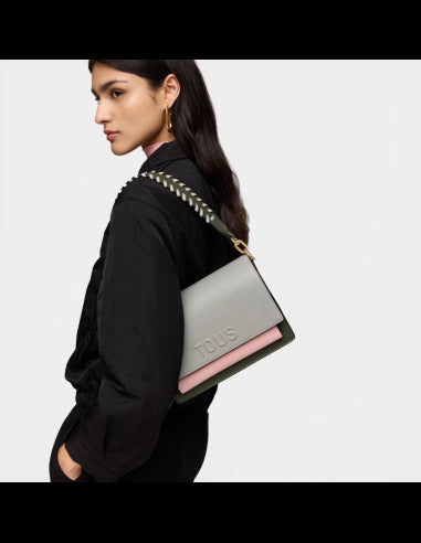 Medium grey and pink Audree Saffiano messenger bag