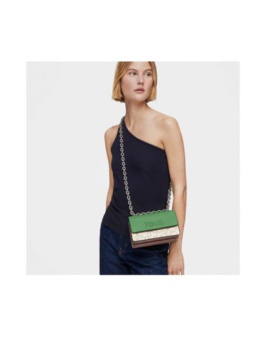 Small Shoulder Bag Taupe and Green Flap Kaos Icon