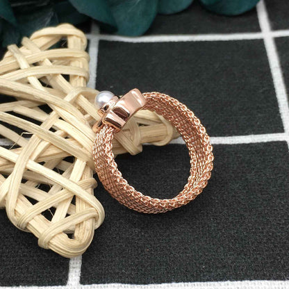 Wide rose IP Steel and Rose Silver Vermeil  Real Sisy Ring with Pearl