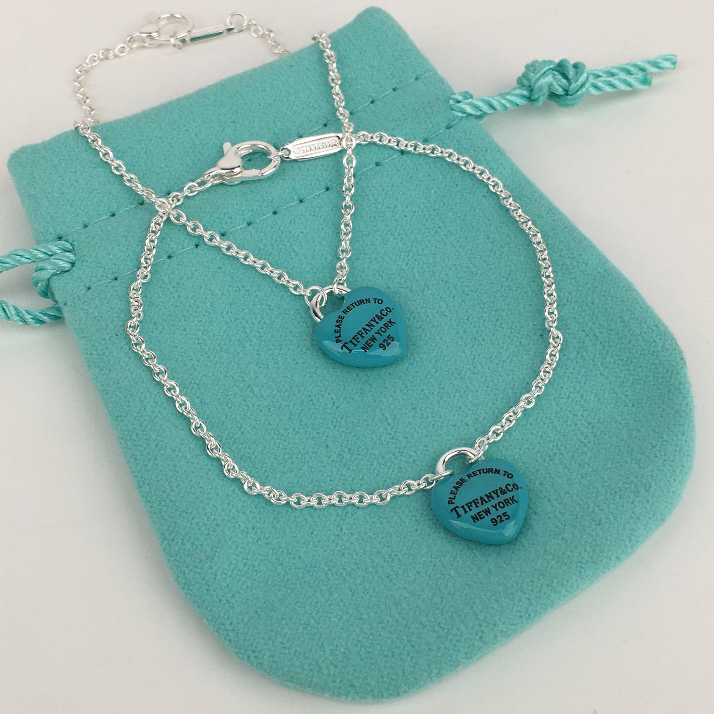 Set of Tiffany & Co Return to Tiffany Small Green Heart  Stud Earrings Silver Necklace  Bracelets