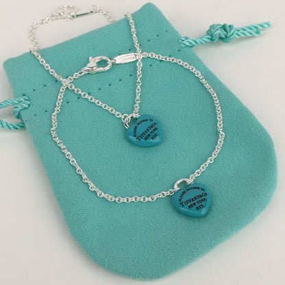 Set of Tiffany & Co Return to Tiffany Small Green Heart  Stud Earrings Silver Necklace  Bracelets
