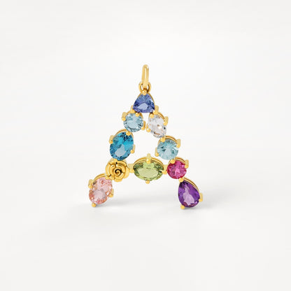Gold letter A Pendant with gemstones  ATELIER