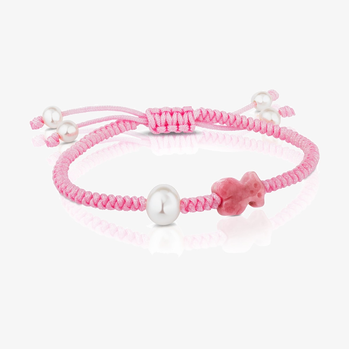 Rhodonite and pearl Tibet Bracelet with Bear motif