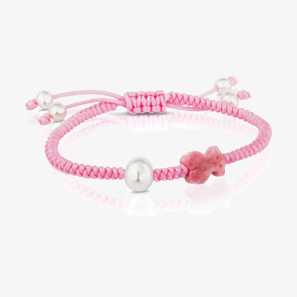 Rhodonite and pearl Tibet Bracelet with Bear motif