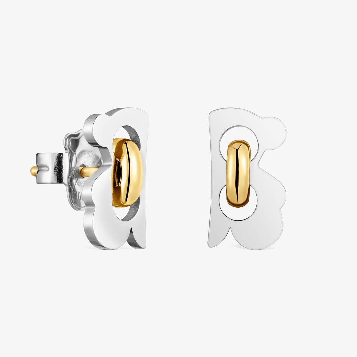 12 mm two-tone steel bear Earrings Half Bear