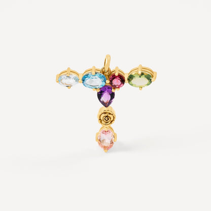 Letter T Pendant with gemstones ATELIER