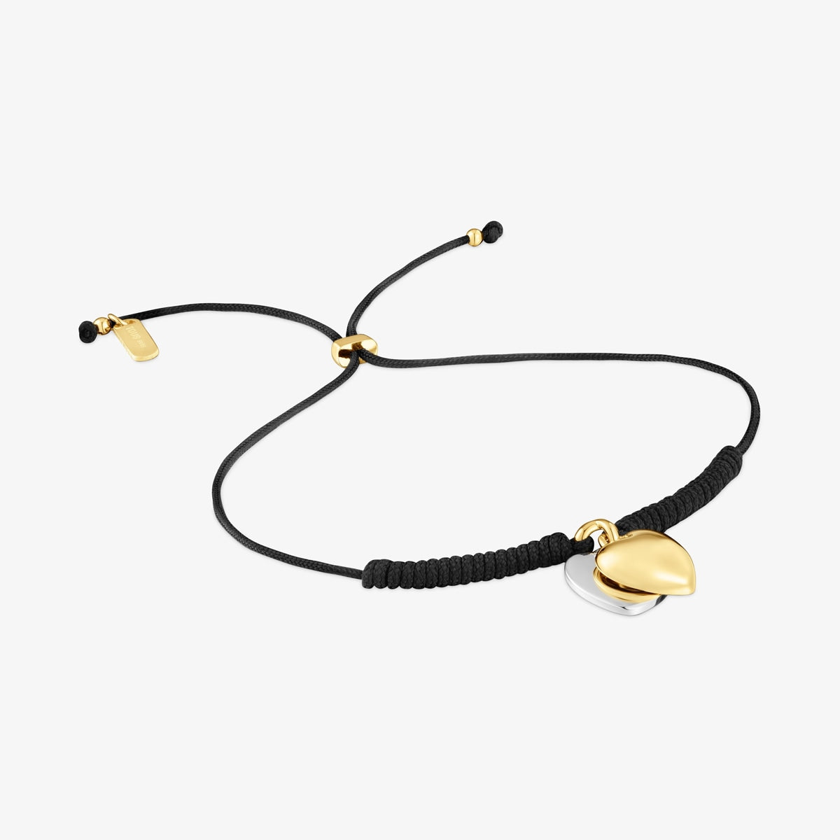 Double-heart Bracelet with  vermeil and black nylon Flechazo