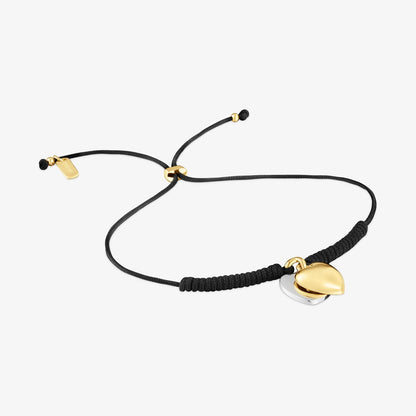 Double-heart Bracelet with  vermeil and black nylon Flechazo