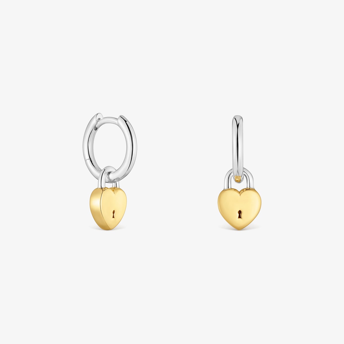 Two-tone heart padlock Hoop earrings Unlock