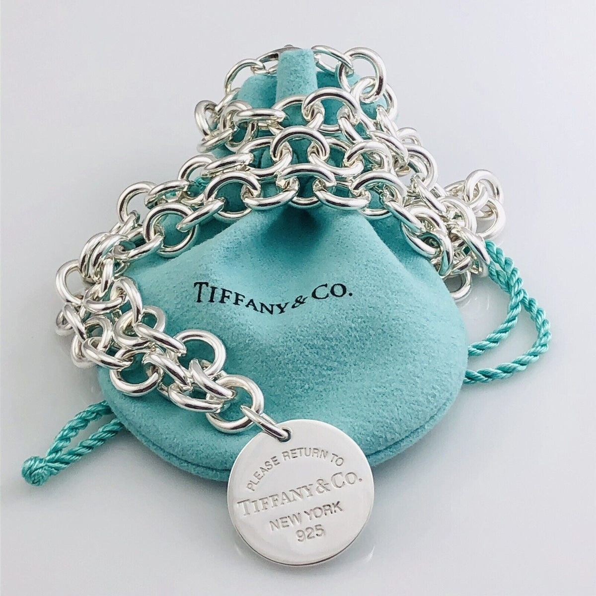 18" Return To Tiffany & Co Circle Round Tag Necklace Mens Unisex