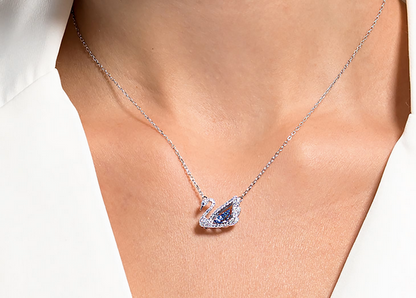 Swarovski Swan necklace Swan, Blue, Rhodium plated