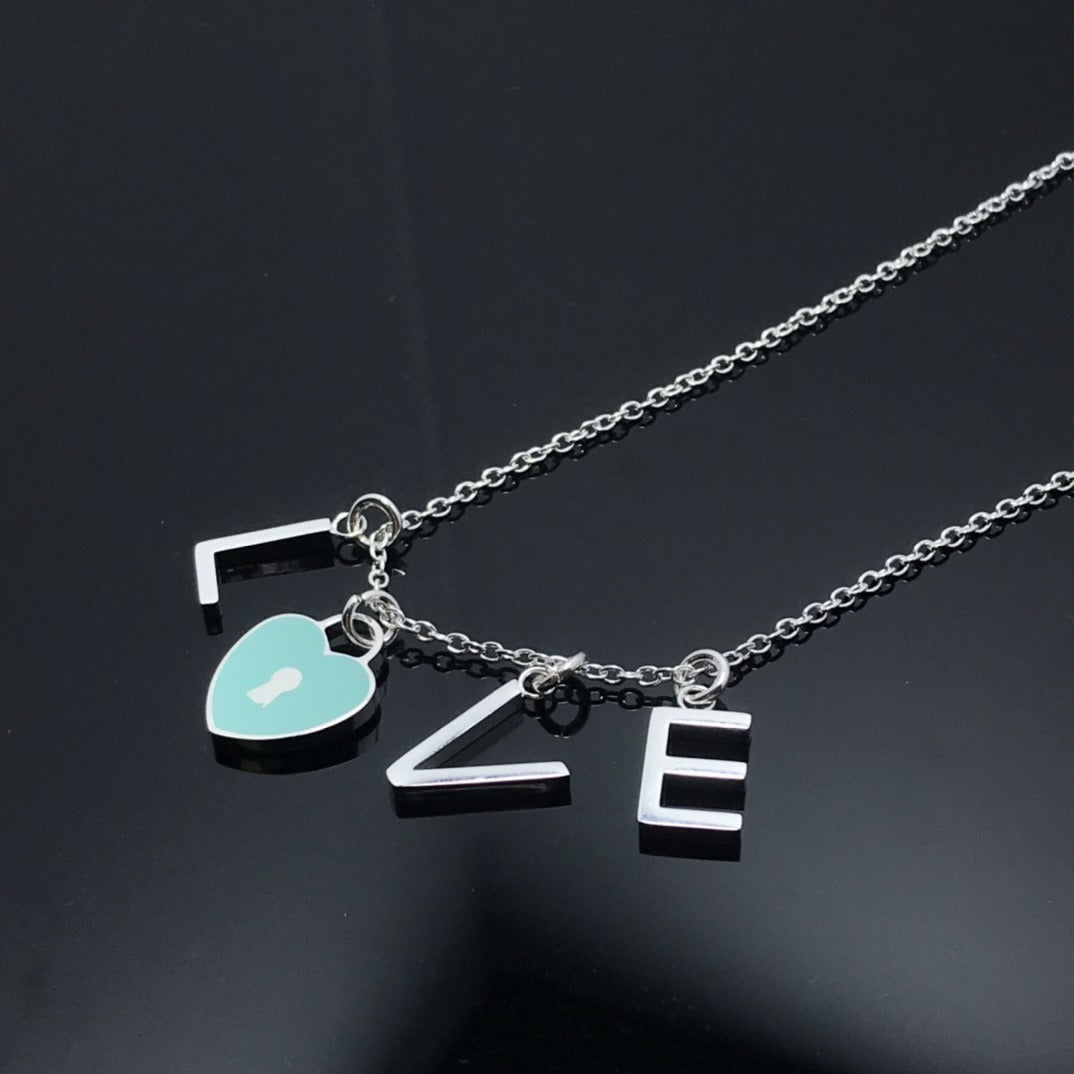 Tiffany & Co. Enamel 'Love' Charm Pendant Necklace