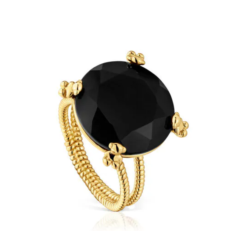 Ring with  plating over silver and onyx Cachito Mío