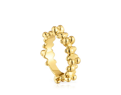 Bold Bear medium Ring with 18kt gold plating over silver and bear motifs