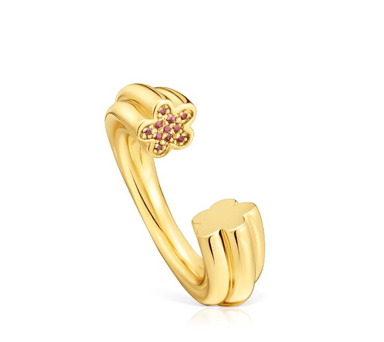 Plating over silver open Ring with flower motif with rhodolites 1950