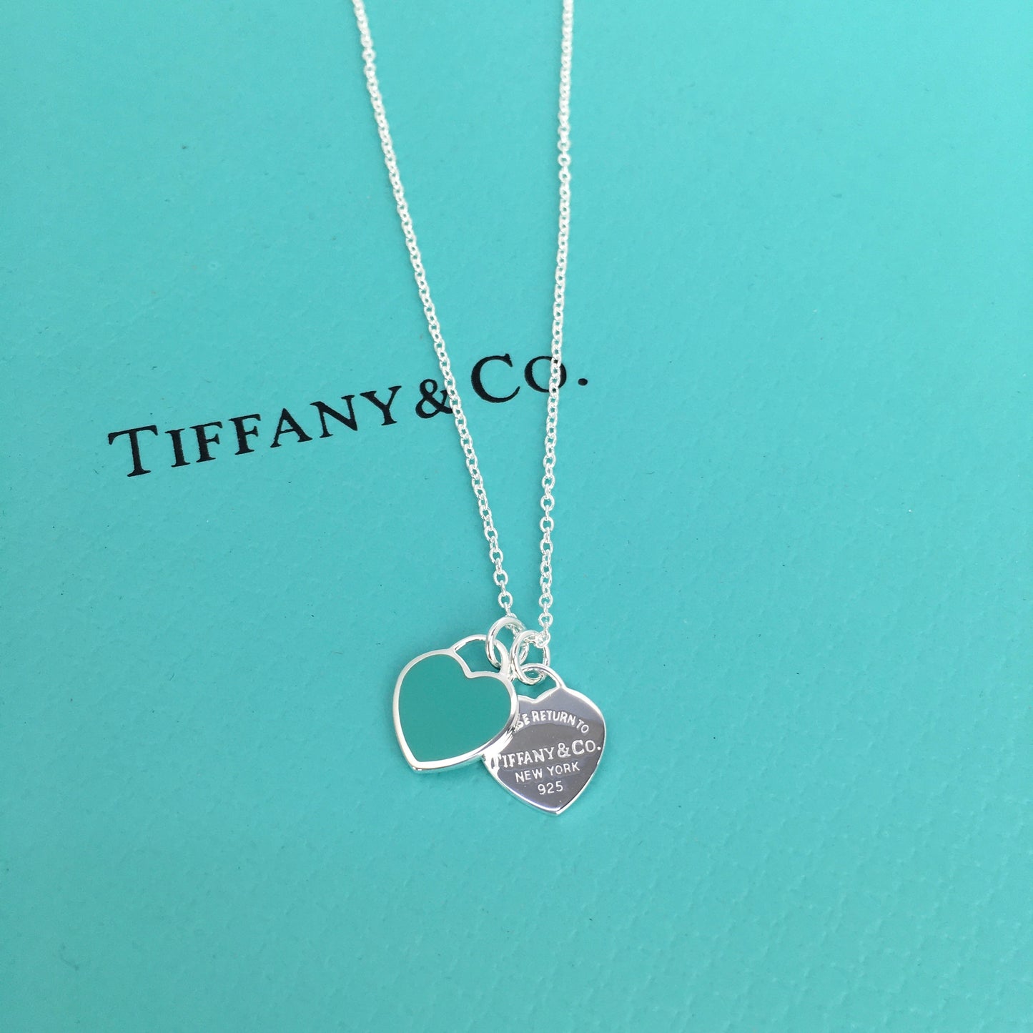 Set of Tiffany & Co. Return to Tiffany Small Blue Heart  Stud Earrings Silver Necklace earrings
