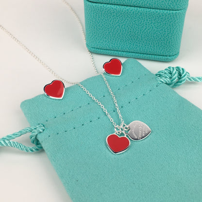 Set of Tiffany & Co Return to Tiffany Small Red Heart  Stud Earrings Silver  Necklace earrings Bracelet