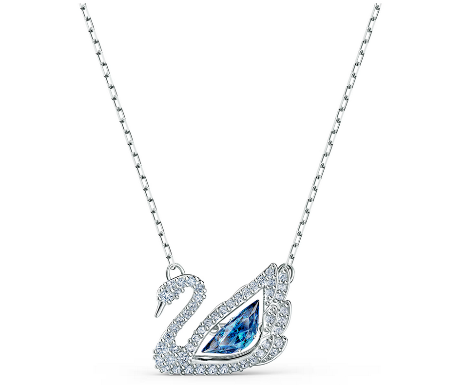 Swarovski Swan necklace Swan, Blue, Rhodium plated