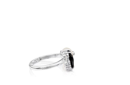 Silver  Erma Ring with onyx, pearl and spinels