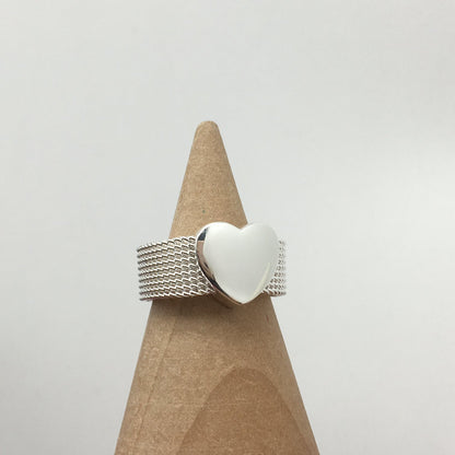 Silver  Heart Mesh Ring 10 mm size