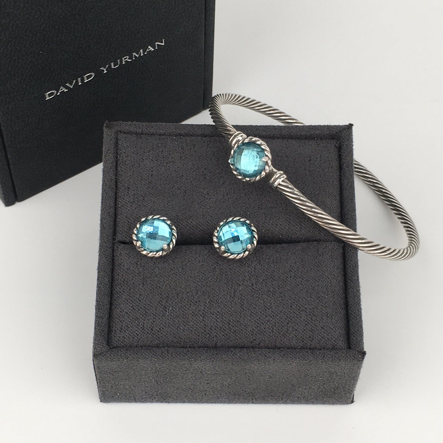 Set of David Yurman blue Chatelaine Stud Earrings bracelet sterling silver
