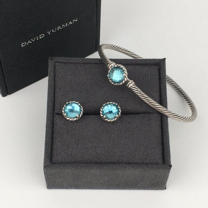 Set of David Yurman blue Chatelaine Stud Earrings bracelet sterling silver