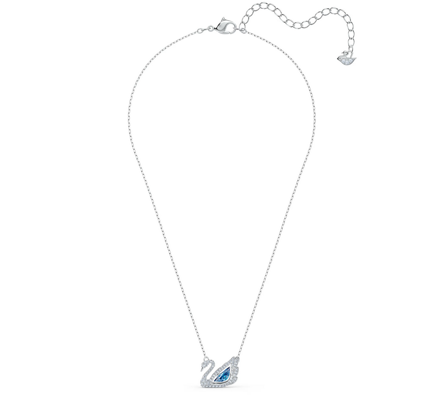 Swarovski Swan necklace Swan, Blue, Rhodium plated