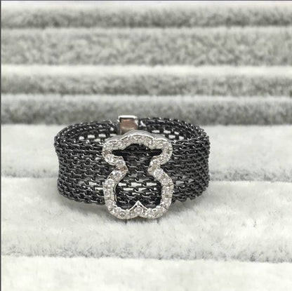 Black IP Steel and Rose Vermeil Silver  Icon Mesh Ring