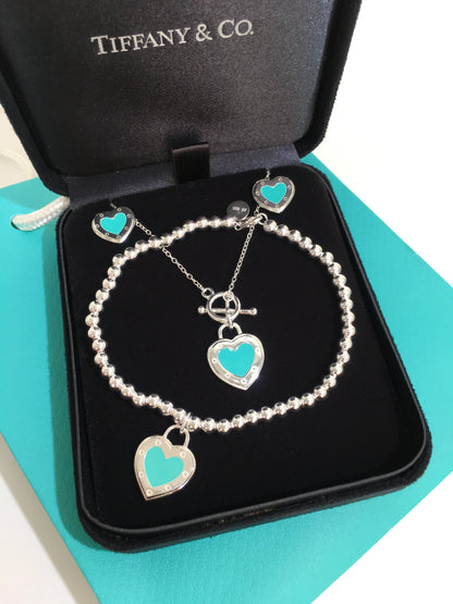 Set of Tiffany & Co Return to Tiffany Small blue Heart  Stud Earrings Silver Necklace earrings Bracelets