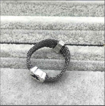 Black IP Steel and Rose Vermeil Silver  Icon Mesh Ring