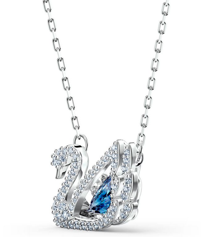 Swarovski Swan necklace Swan, Blue, Rhodium plated
