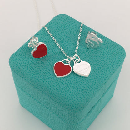 Set of Tiffany & Co Return to Tiffany Small Red Heart  Stud Earrings Silver  Necklace earrings Bracelet