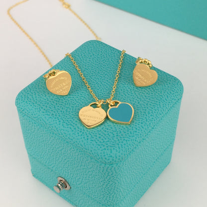 Set of Tiffany & Co. Return to Tiffany Small Blue Heart  Stud Earrings gold Necklace earrings