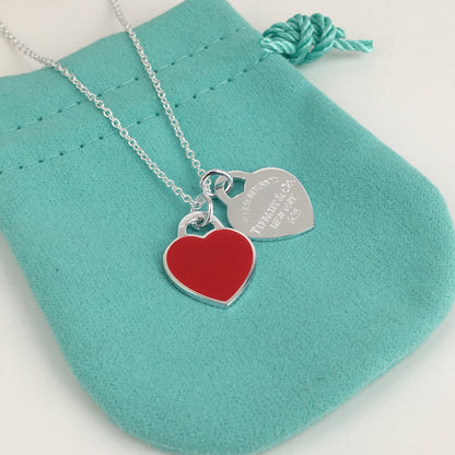 Set of Tiffany & Co Return to Tiffany Small Red Heart  Stud Earrings Silver  Necklace earrings Bracelet