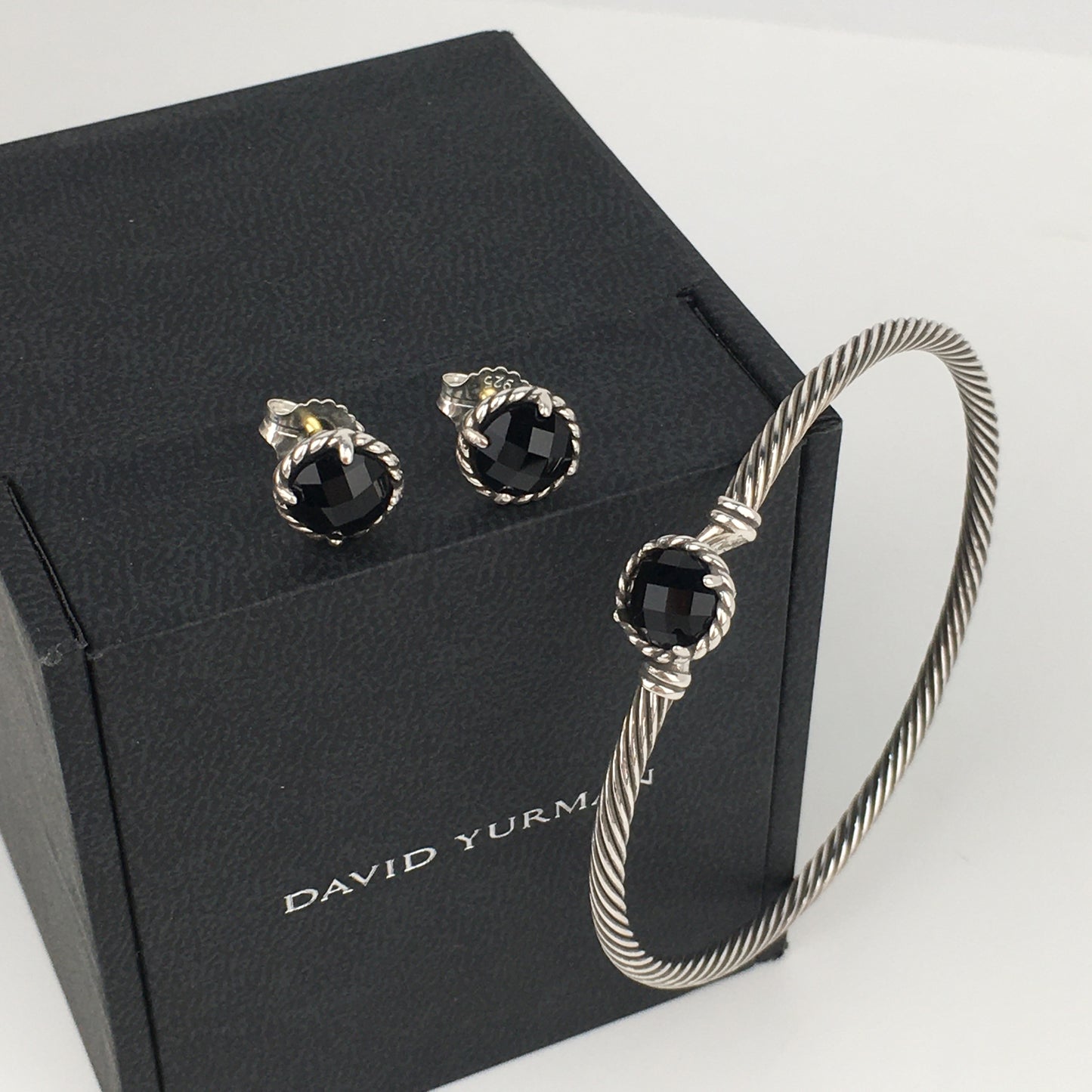 Set of David Yurman black Chatelaine Stud Earrings bracelet sterling silver