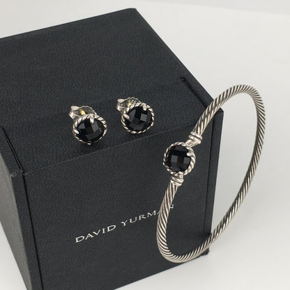 Set of David Yurman black Chatelaine Stud Earrings bracelet sterling silver
