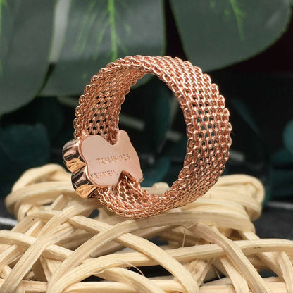 Wide rose IP Steel and Rose Silver Vermeil  Real Sisy Ring with Pearl