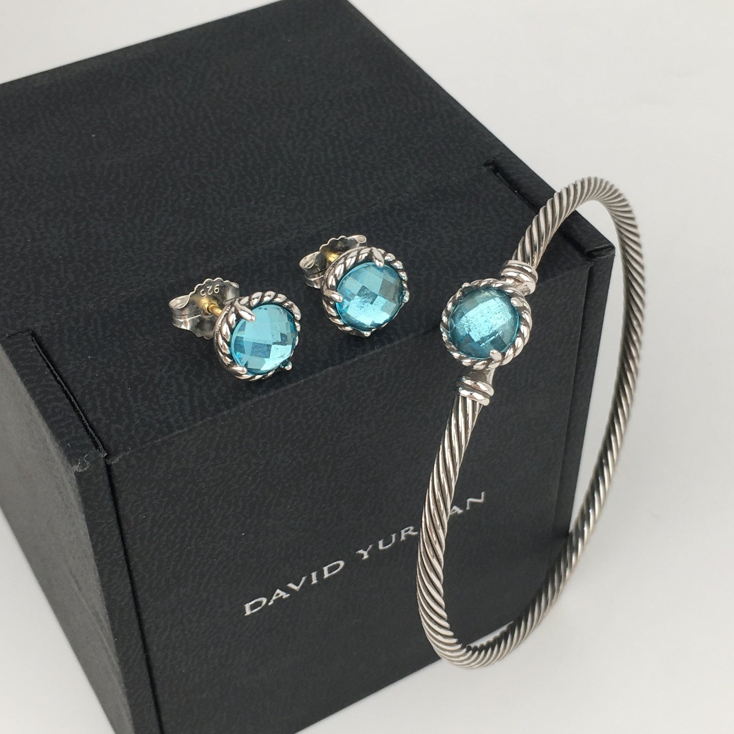 Set of David Yurman blue Chatelaine Stud Earrings bracelet sterling silver