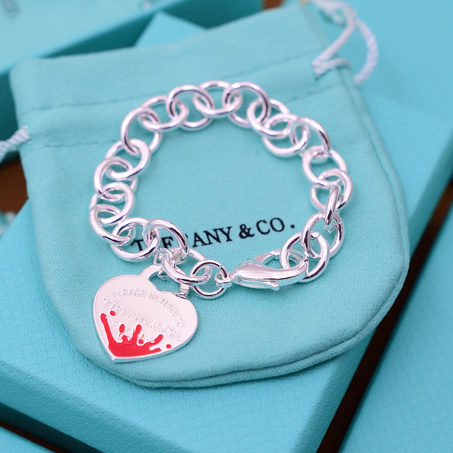 Return to Tiffany Heart red Tag Charm Bracelet in Sterling  Silver