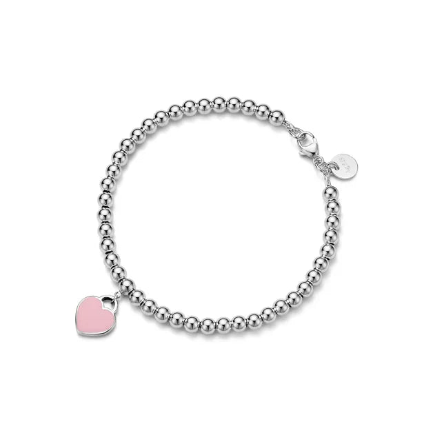 Return to Tiffany® Pink Mini Heart Bead Bracelet in Silver with a Diamond, 4 mm