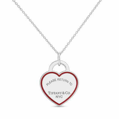 Tiffany & Co Return To Tiffany Large Sterling Silver & Red Enamel Heart Pendant Necklace