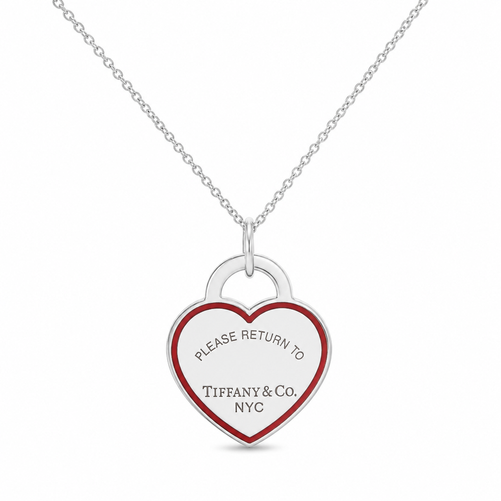 Tiffany & Co Return To Tiffany Large Sterling Silver & Red Enamel Heart Pendant Necklace