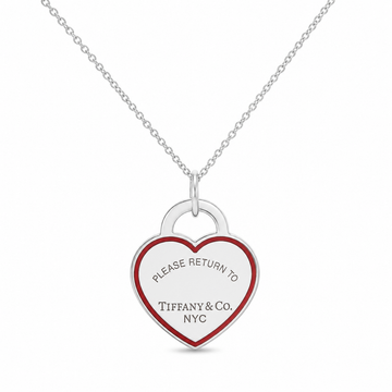 Tiffany & Co Return To Tiffany Large Sterling Silver & Red Enamel Heart Pendant Necklace