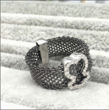 Black IP Steel and Rose Vermeil Silver  Icon Mesh Ring