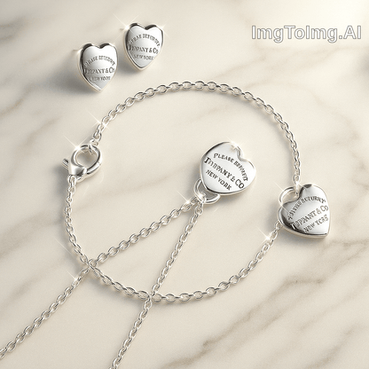 Set of Tiffany & Co. Return to Tiffany Small Heart  Stud Earrings Silver Necklace earring bracalet