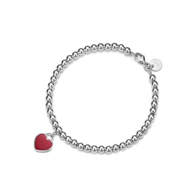 Return to Tiffany® Red Mini Heart Bead Bracelet in Silver with a Diamond, 4 mm