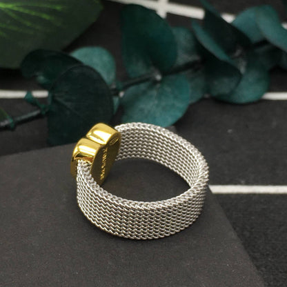 Steel and Gold Mesh heart Ring