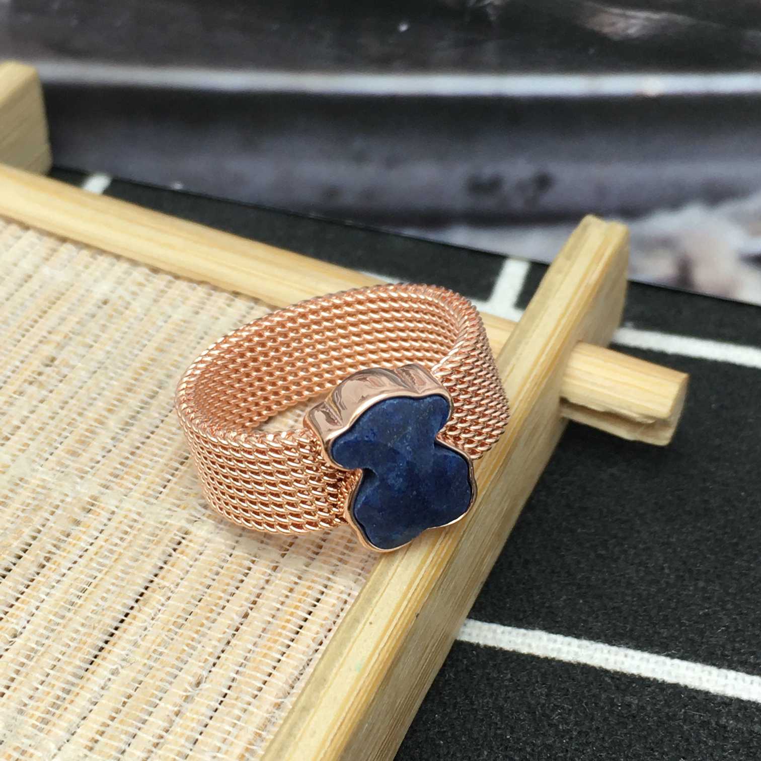 Gold-colored IP Steel Mesh Color Ring with Amethyst Bear motif